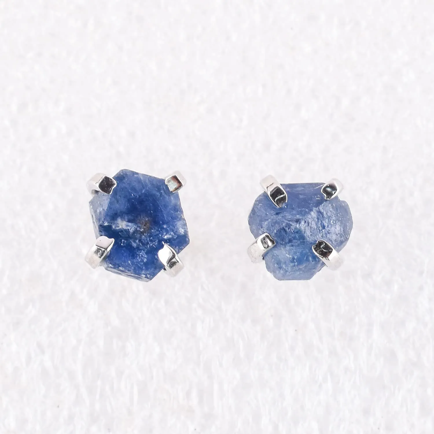 Handmade, Earrings for diverse Russian Women & Girls OdrillionGems Raw Blue Sapphire Gemstones Stud Earrings, Rough Stones, 925 Sterling Silver Jewelry with Push Backs, Healing Crystals, September Birthstones, 