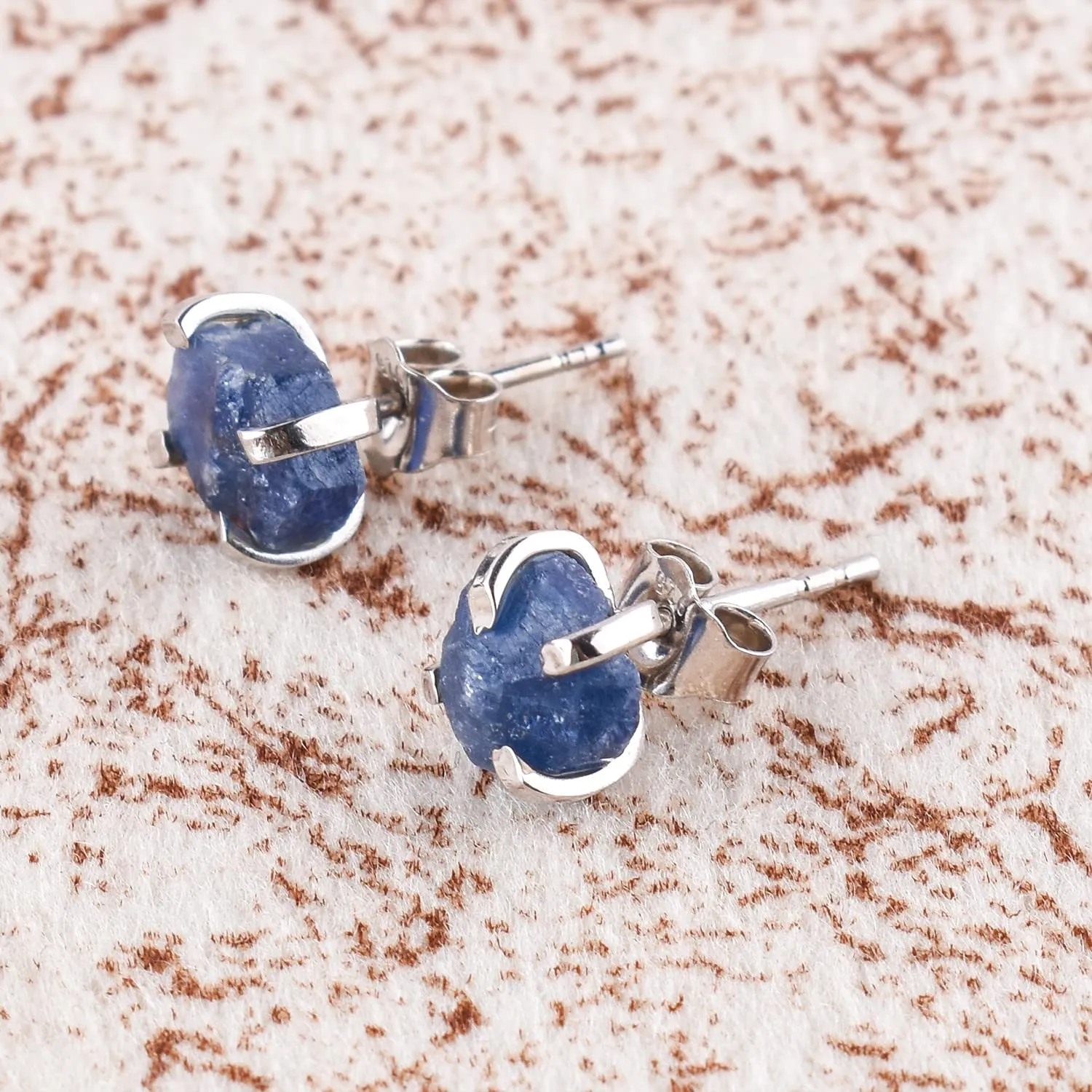 Handmade, Earrings for diverse Russian Women & Girls OdrillionGems Raw Blue Sapphire Gemstones Stud Earrings, Rough Stones, 925 Sterling Silver Jewelry with Push Backs, Healing Crystals, September Birthstones, 