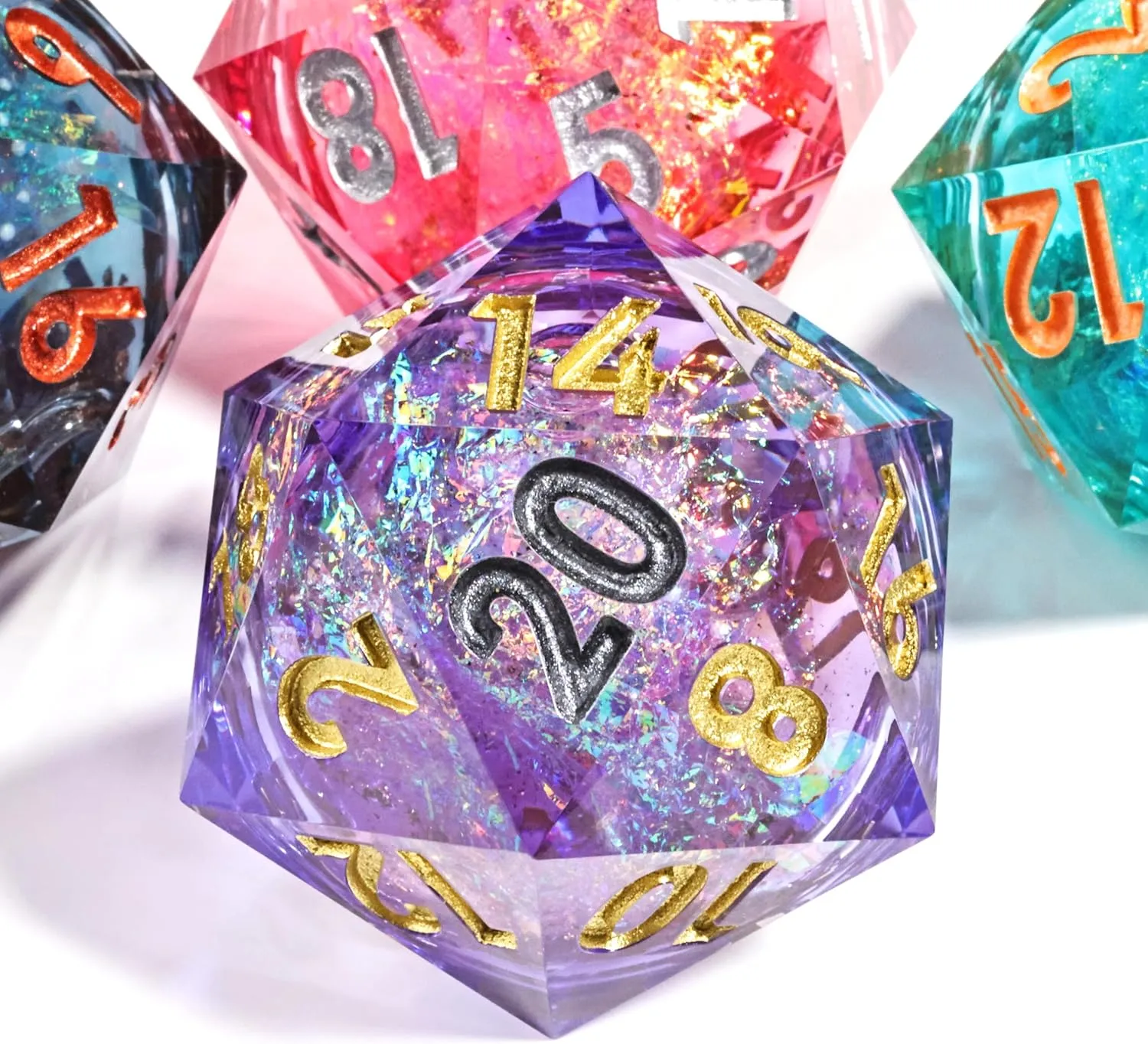 Handmade Resin Polyhedral Pathfider implement Dice Mini Planet Liquid Core Sharp Edge 50mm Chonk D20 Dungeons and Dragons DND 
