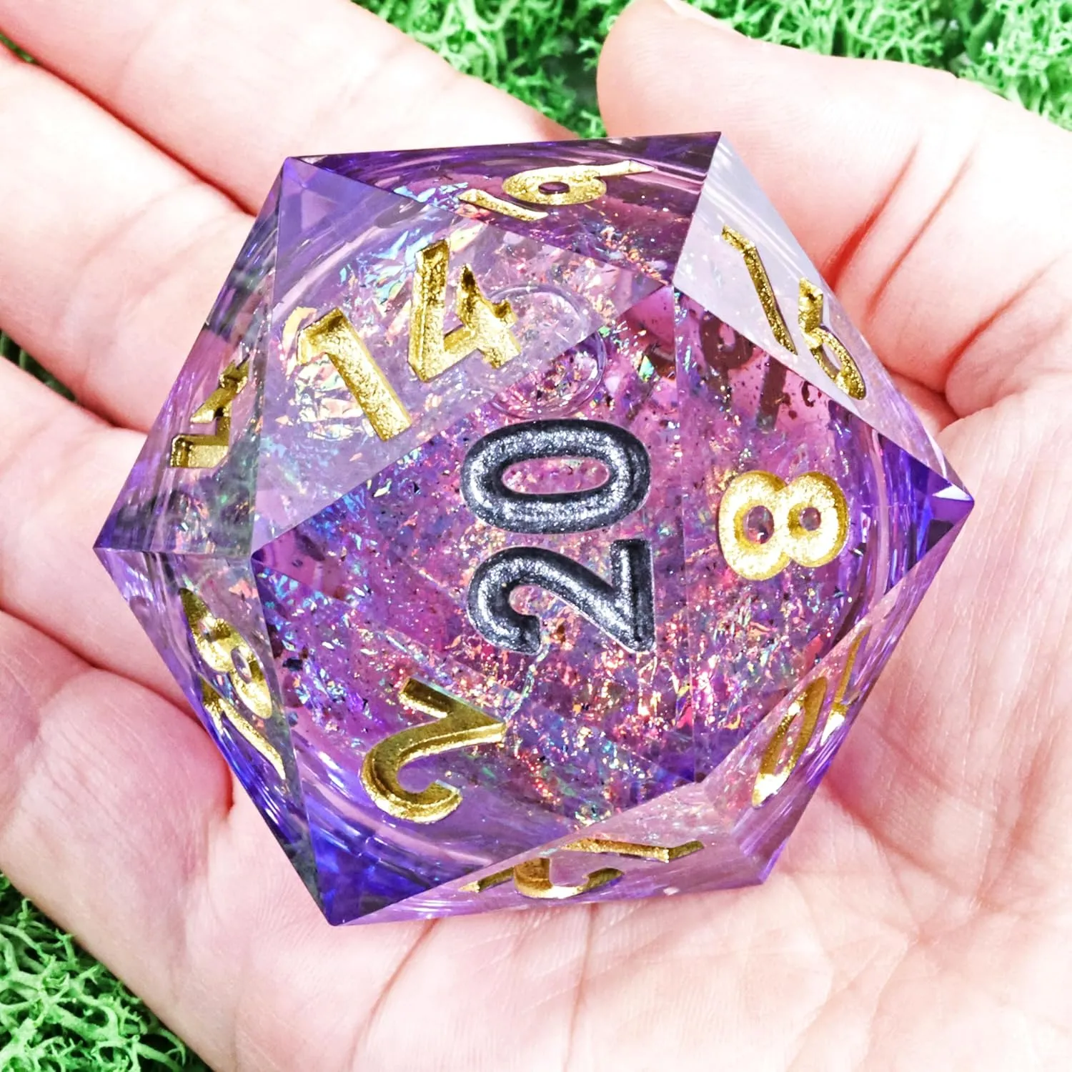 Handmade Resin Polyhedral Pathfider implement Dice Mini Planet Liquid Core Sharp Edge 50mm Chonk D20 Dungeons and Dragons DND 