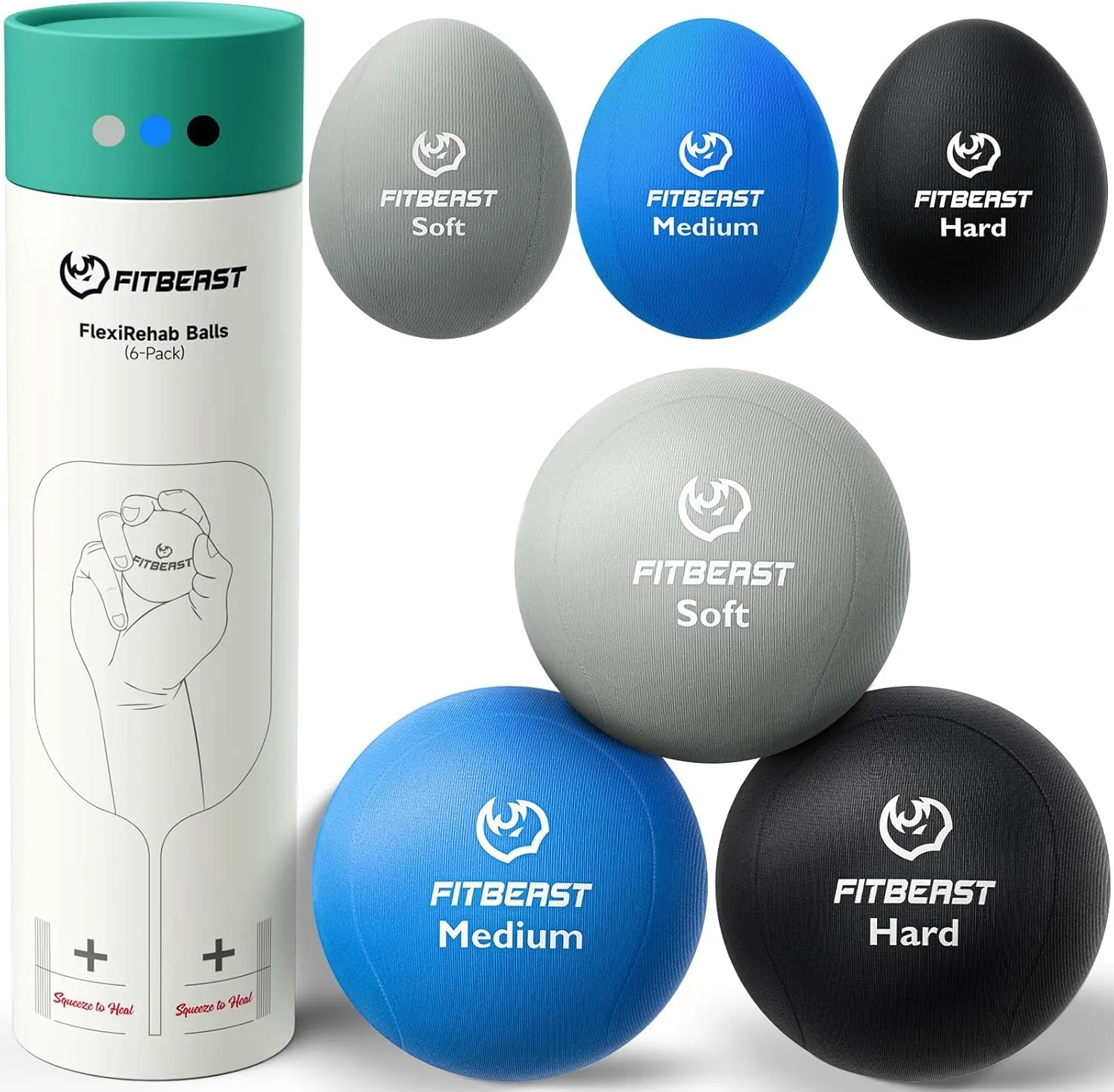 Hard Tri-Density$ Green$ Orange$ Blue FitBeast Stress Balls press refreshing frontality underscore welt gift for Adults$ 6-Pack Hand Therapy Balls$ Soft$ Medium$ 