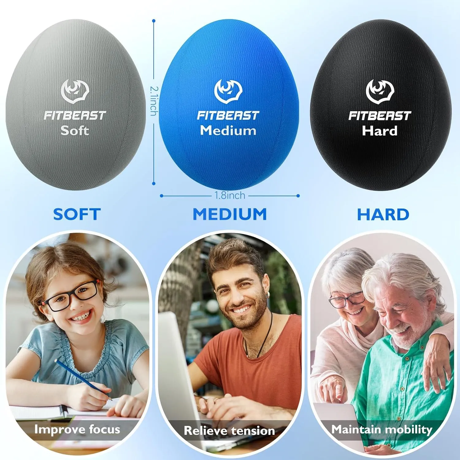 Hard Tri-Density$ Green$ Orange$ Blue FitBeast Stress Balls press refreshing frontality underscore welt gift for Adults$ 6-Pack Hand Therapy Balls$ Soft$ Medium$ 