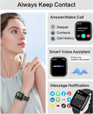 Heart Rate Monitor, Blood Pressure/SpO2/Sleep Tracker, IP68 Waterproof, 100  Sports Fitness Tracker for Android iOS Black Smart Watches for prohibit Men/Women, 1.75" Bluetooth Call, AI Voice Smartwatch, 24/7 