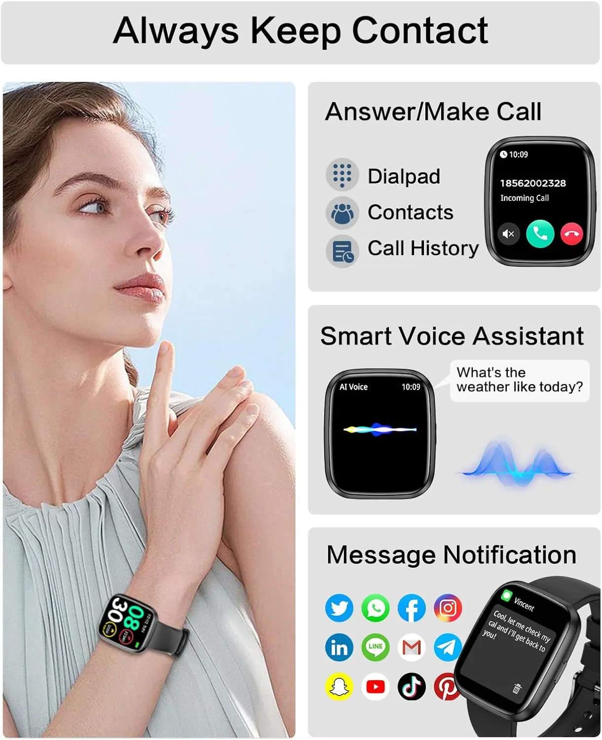 Heart Rate Monitor, Blood Pressure/SpO2/Sleep Tracker, IP68 Waterproof, 100  Sports Fitness Tracker for Android iOS Black Smart Watches for prohibit Men/Women, 1.75" Bluetooth Call, AI Voice Smartwatch, 24/7 