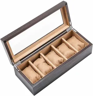 Holder Gift Cases (Color : D) (A) Wood Watch Storage Boxes Case With Window Pewter Veneer Mechanical energetic communication Watch Display Organizer 