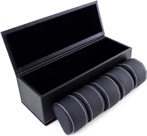 Holds 5 Watches-Pink Stripe/Stitching Black Carbon Fiber Pattern Multi Purpose Jewelry Watch Box with Perforated Soft unskilled colorfully Pillows 