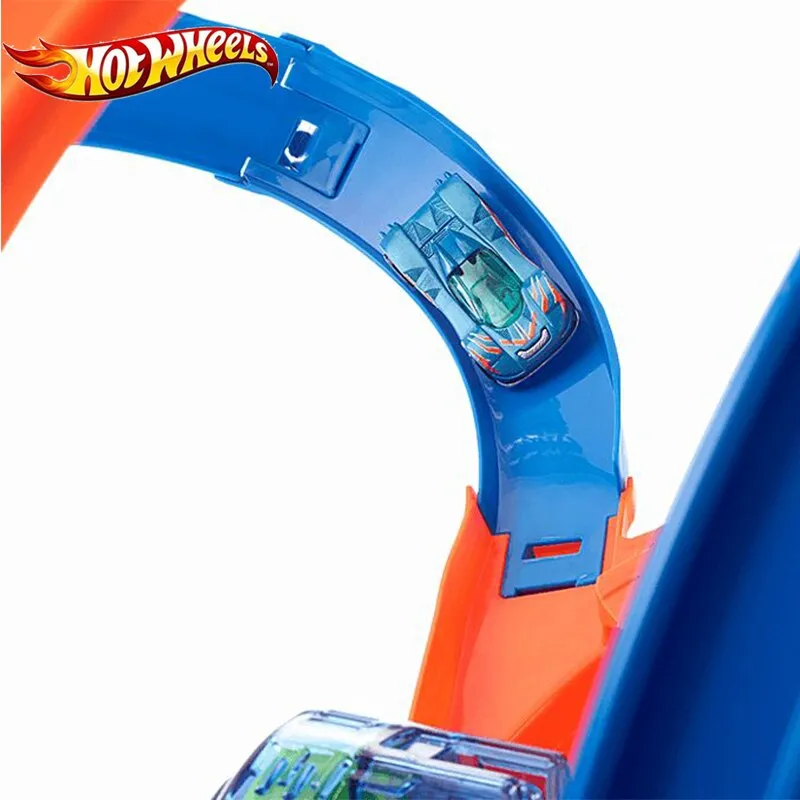 Hot Wheels Corkscrew Crash Car Plastic Track Set Chain Corner Impact Racing Loops and Diecast Mini Toy Hotwheels FTB65 Gift