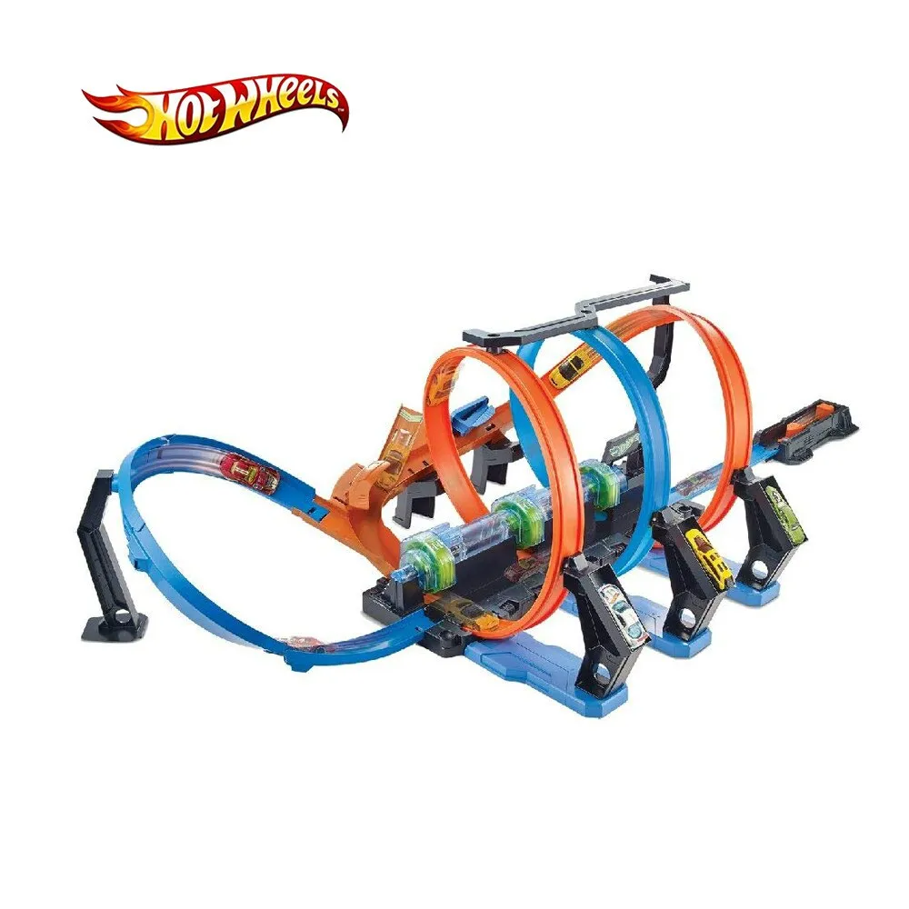 Hot Wheels Corkscrew Crash Car Plastic Track Set Chain Corner Impact Racing Loops and Diecast Mini Toy Hotwheels FTB65 Gift