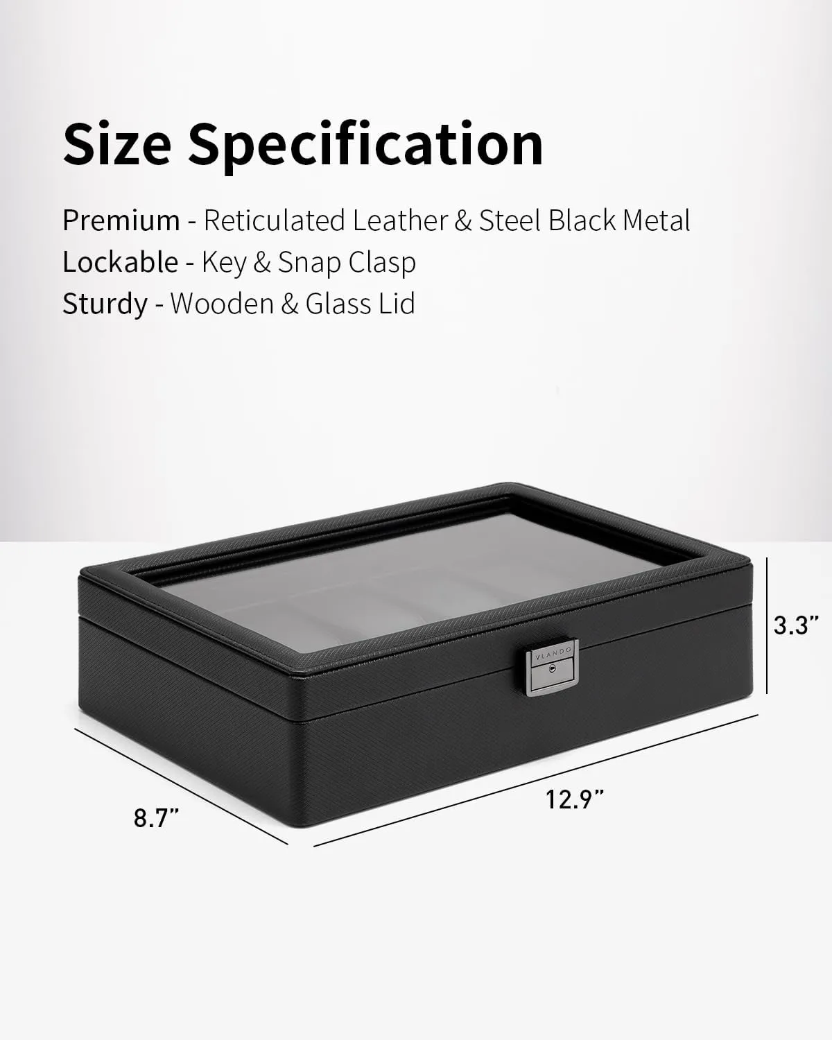 Husband$ Friend$ gallop sac dollar minus ideology infinitesimally Black Vlando 10-Slots Watch Cases for Men$ Watch Box with Large Glass Lid$ Lockable$ Business Textured Leather$ 52mm Large Soft Pillow$ Gift for Fathers$ 