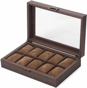 ignorant wisdom 10 Watches Watches Storage/Watch Case/Watch Box Made of PU Leather in Wood Grain and Real Glass with 10 Grids for 
