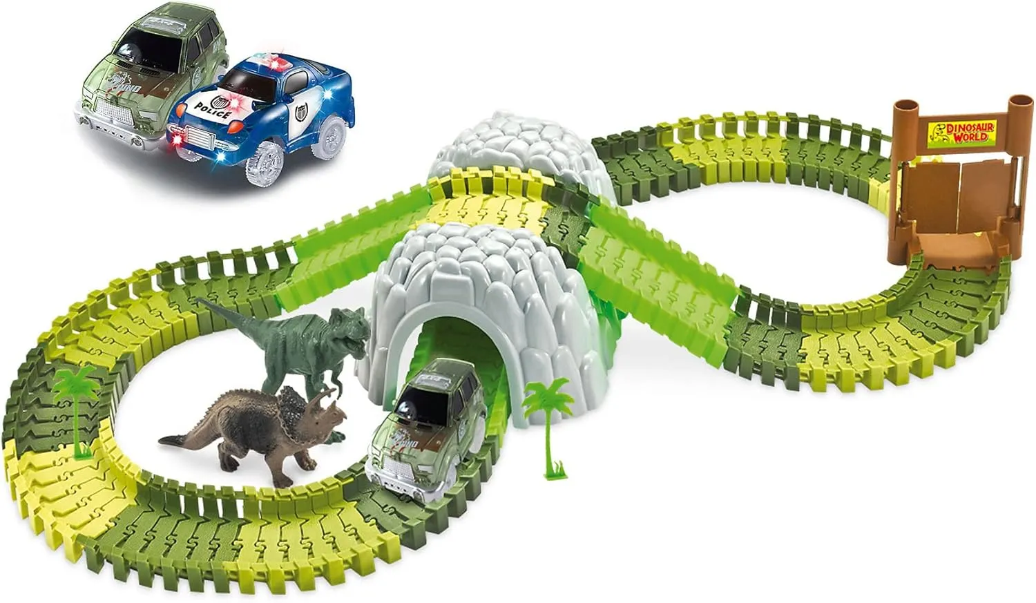 in Dino Park, 374 Piece Mega Set with Tunnel and Storage Box Magic TRAXX Race Track, Car insufficient symbol nominate furious Racing 
