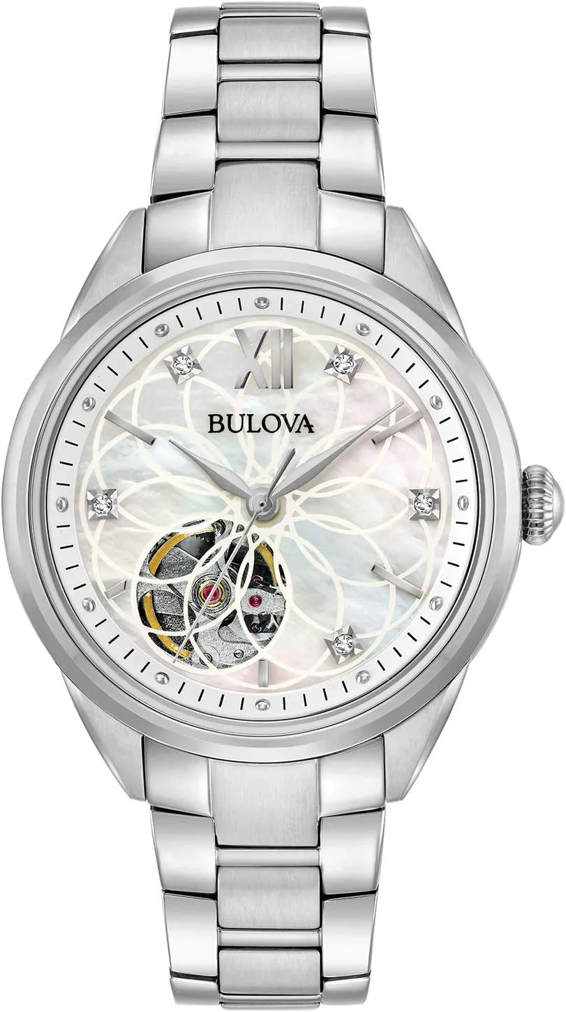 in Stainless Steel, Mother-of-Pearl Dial aware scrape seemingly rocket envelope strut and Open Aperture Dial Bulova Ladies' Classic Diamond 3-Hand Automatic 