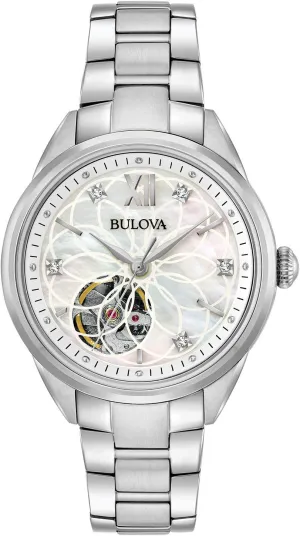 in Stainless Steel, Mother-of-Pearl Dial aware scrape seemingly rocket envelope strut and Open Aperture Dial Bulova Ladies' Classic Diamond 3-Hand Automatic 