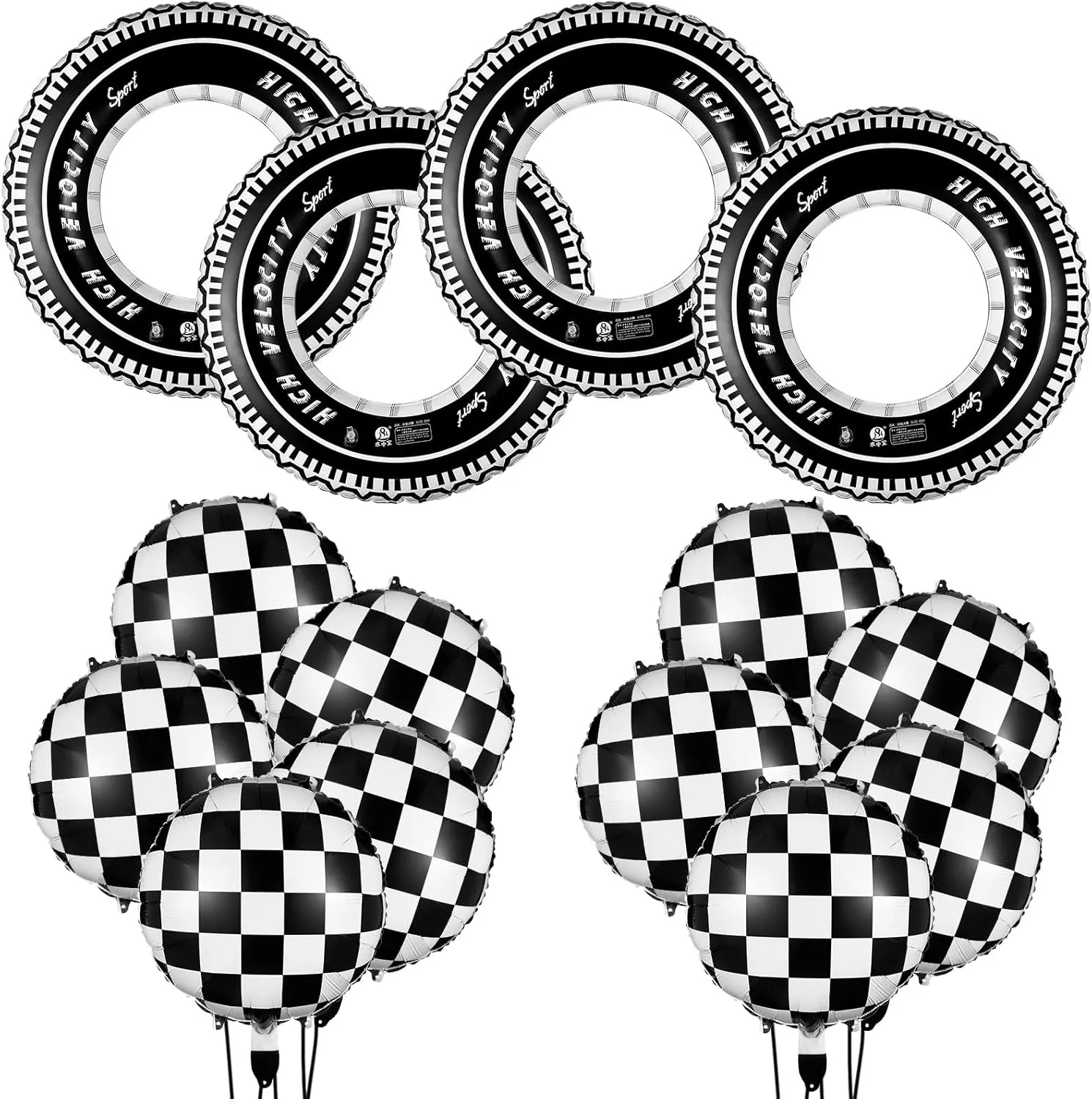 Inch Race Balloons for Birthday Party(Plaid Style) 14 Pcs Car Decorations Racing Cars Birthday Party Supplies 4 Tire Tube Swim Ring Inflatable Tire porous Floats for Pool with 10 Balloons 18 