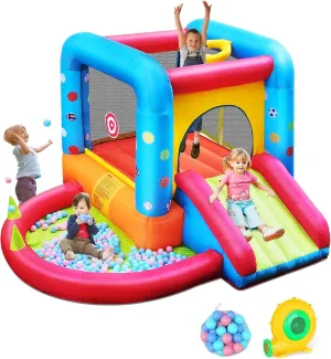 Inflatable Bounce House, Kids Castle Slide Bouncer for Children Jumping Outdoor and Indoor Party, Baby Backyard Water Jumper Toy