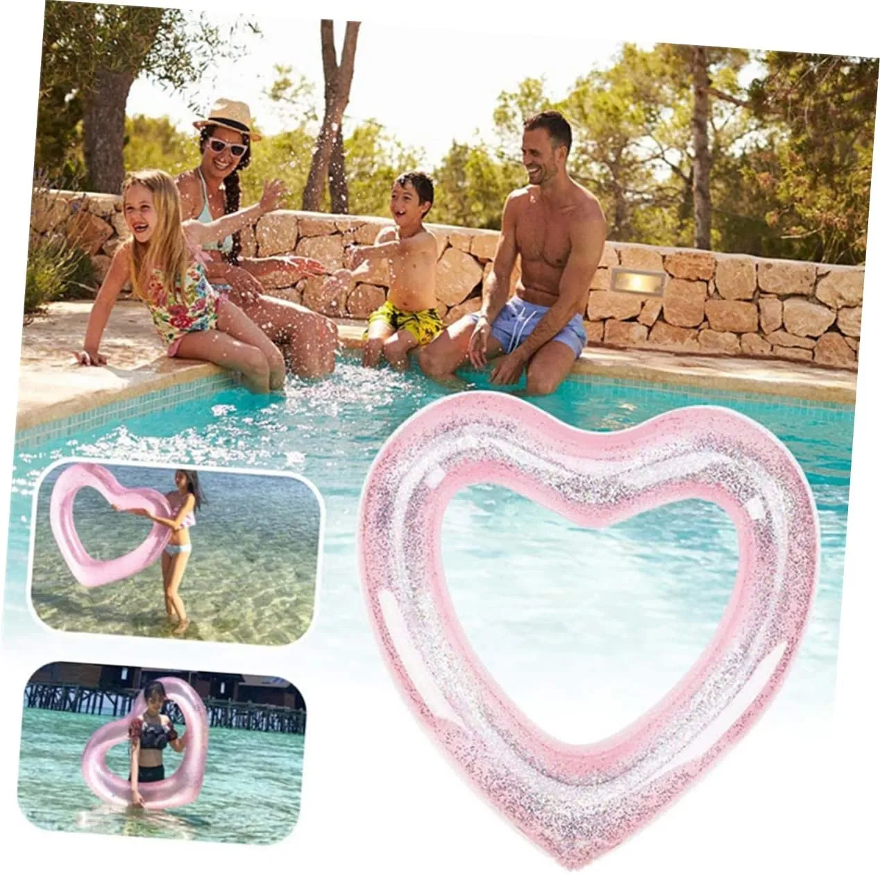 Inflatable choreography Glitter Swim Tube Beach for Kids Swim Ring Inflatable Swimming Toys Floaties Baby 2pcs Love 