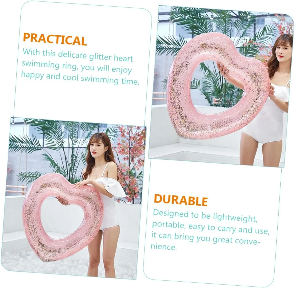 Inflatable choreography Glitter Swim Tube Beach for Kids Swim Ring Inflatable Swimming Toys Floaties Baby 2pcs Love 