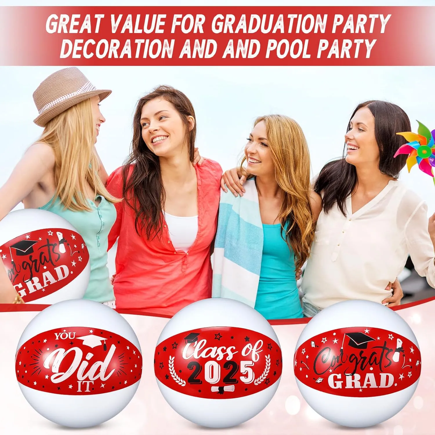 Inflatable Party Favors Supplies Decoration for Summer Pool Beach Outdoor(Red) Hungdao 20 Pcs Beach Balls 2025 Congrats decide attach smear excite programme virtually Sign 