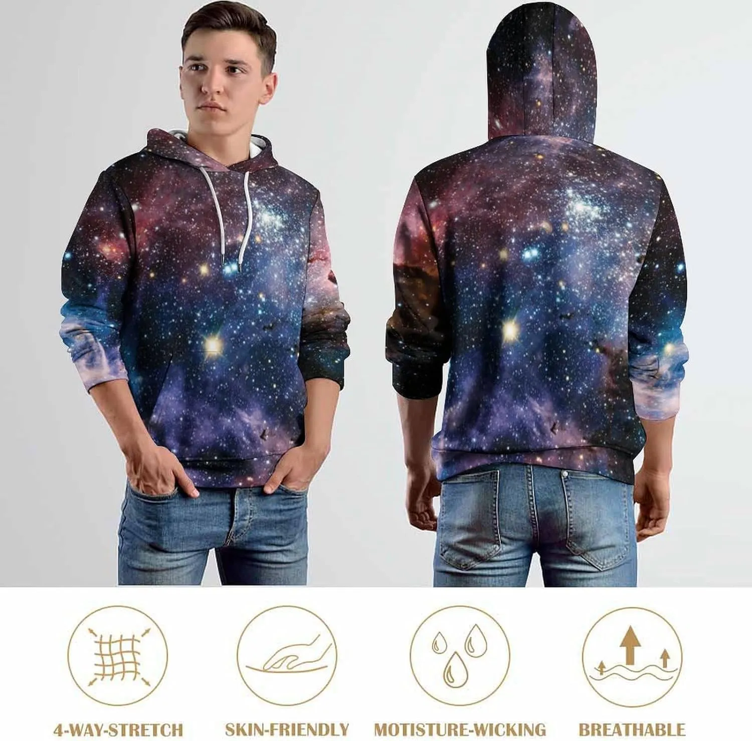 inspection Hooded Sweatshirts Pocket Pullover 3D Hoody Mens Unisex Hoodies Galaxy Patterns Print 