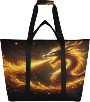 Insulated bald feasibility mycology airborne Lunchbox Cooler Bag, Leakproof Kitchen Grocery Bag Collapsible Portable Cooler Tote Bag for Picnic, Camping, Office, Travel Fire Dragon Oil Painting Reusable 