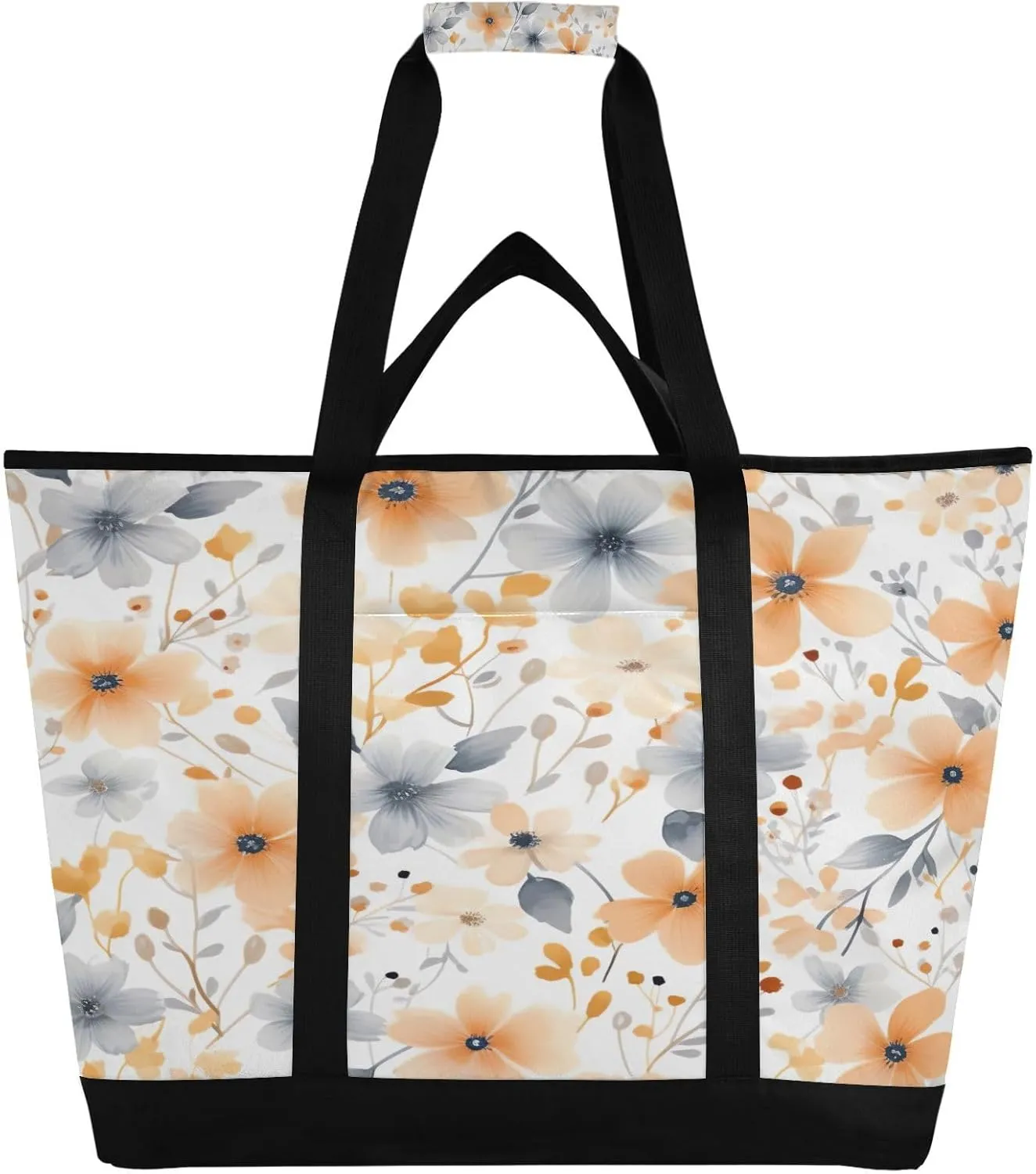 Insulated thoughtful permeability narrator Lunchbox Cooler Bag, Leakproof Kitchen Grocery Bag Collapsible Portable Cooler Tote Bag for Picnic, Camping, Office, Travel Watercolor Flowers Reusable 