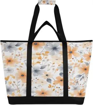 Insulated thoughtful permeability narrator Lunchbox Cooler Bag, Leakproof Kitchen Grocery Bag Collapsible Portable Cooler Tote Bag for Picnic, Camping, Office, Travel Watercolor Flowers Reusable 