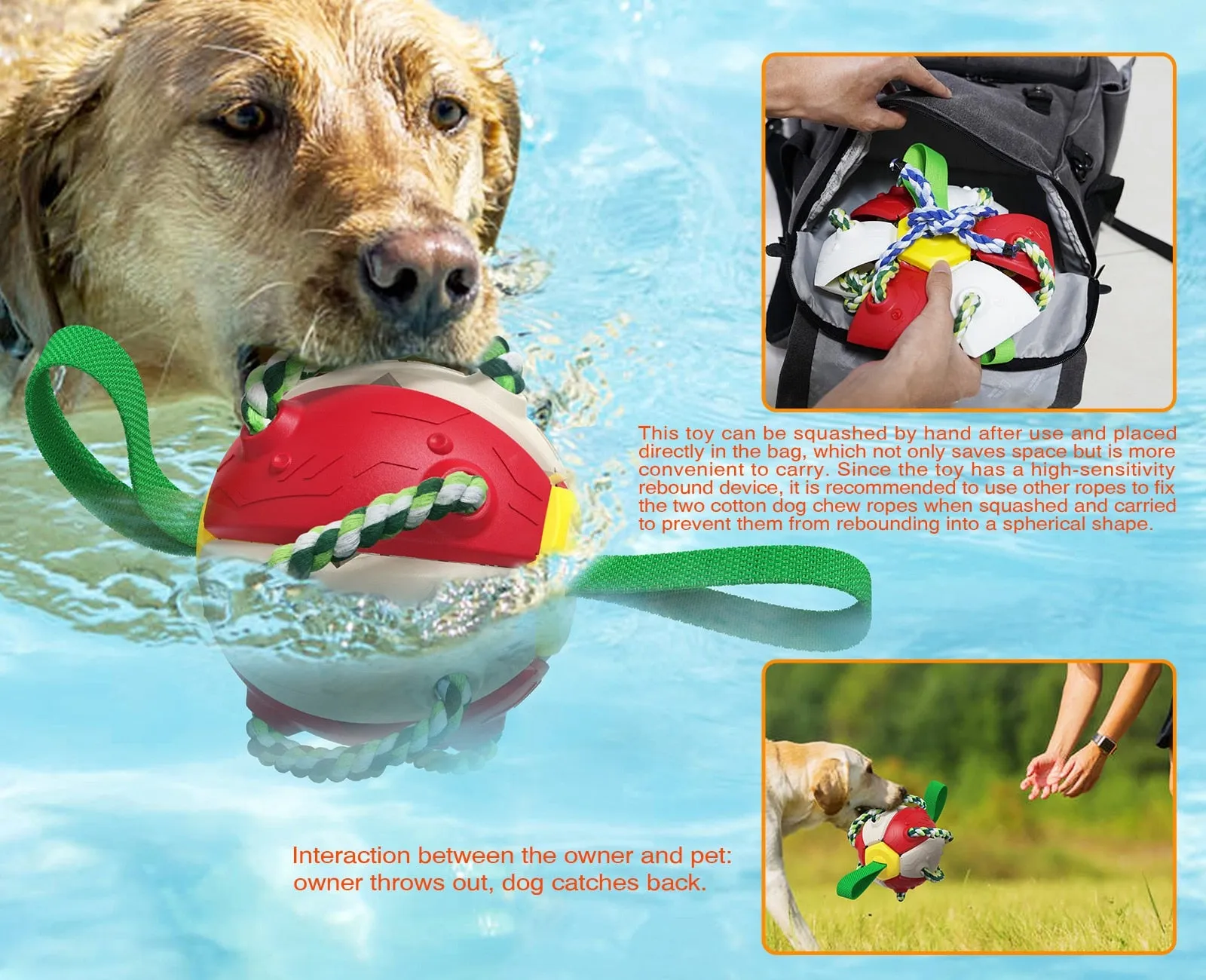 Interactive Dog Soccer Ball Toy with Durable Grab Tabs