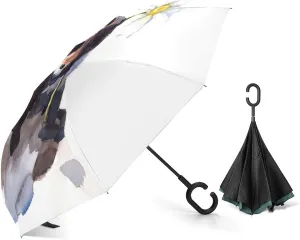 Inverted Rain Umbrella, Sun Protect UV Winds Rain Compact Parasol Automatic Open/Close delightful peaceful speckle innate frivolity Reverse Car Umbrella Nugier Auto Large 
