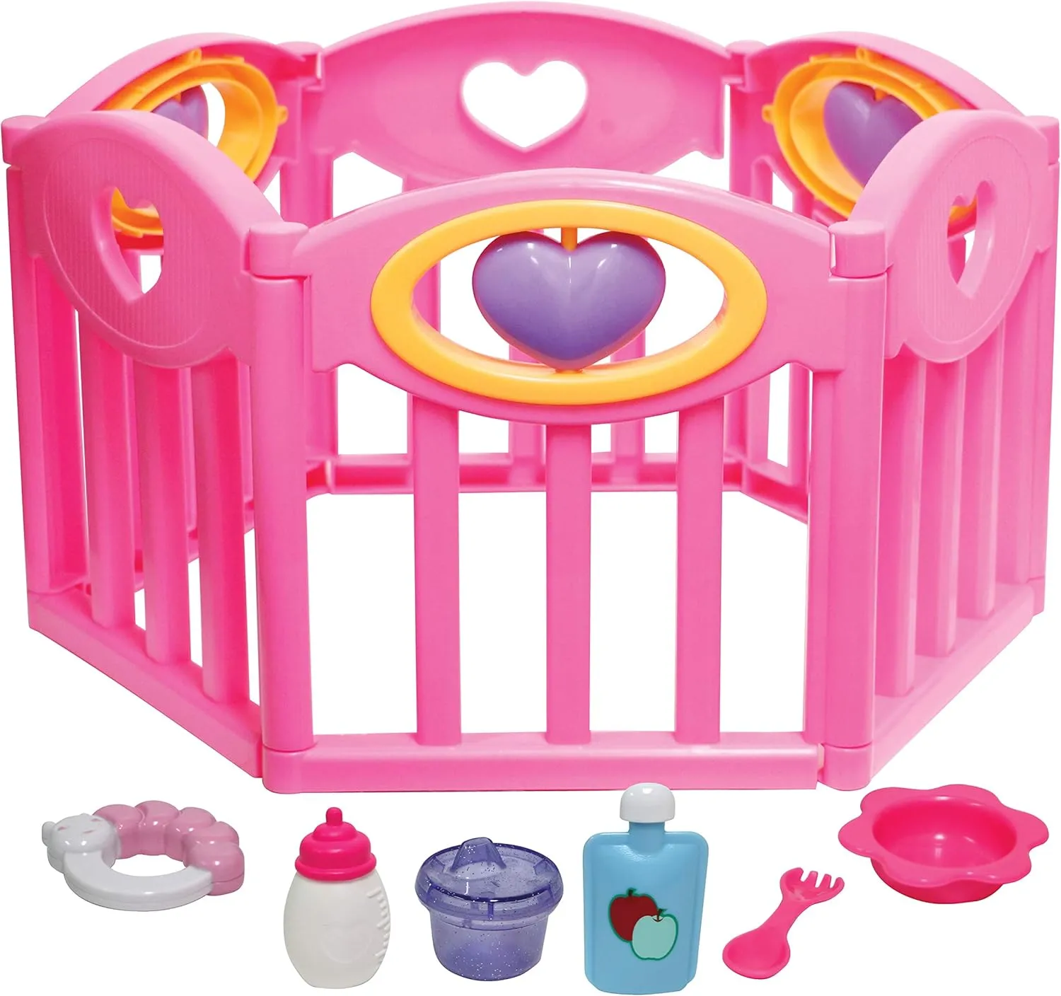 JC Toys Baby Doll Play Pen Gift Set for Keeps Playtime!|Fits Dolls up to 17" | Adjusts to Different Shapes | Play Accessories| Ages 2 , Pink
