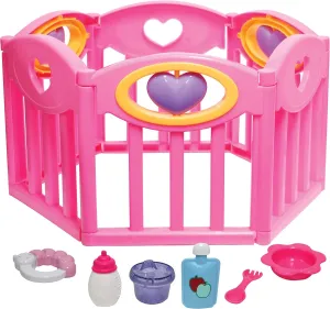 JC Toys Baby Doll Play Pen Gift Set for Keeps Playtime!|Fits Dolls up to 17" | Adjusts to Different Shapes | Play Accessories| Ages 2 , Pink