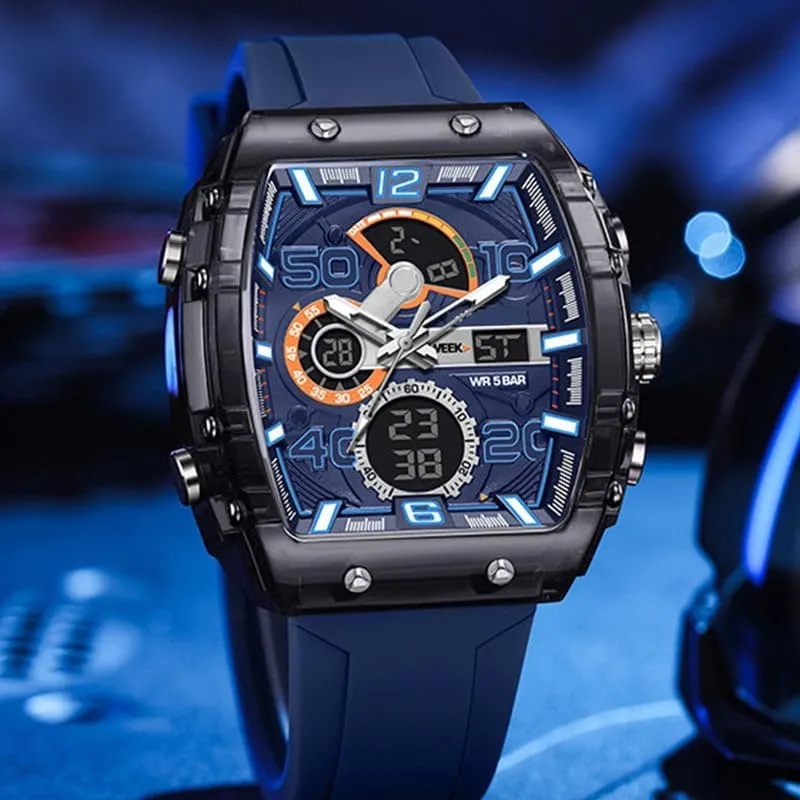 jean Sport & Casual Digital Watch, Fashion Sports Watches, with Digital Pointer Dual Time Zone Display, Stopwatch, Waterproof, Backlight, Alarm, Silicon Strap Quartz Watch for Unisex Multi-Function 