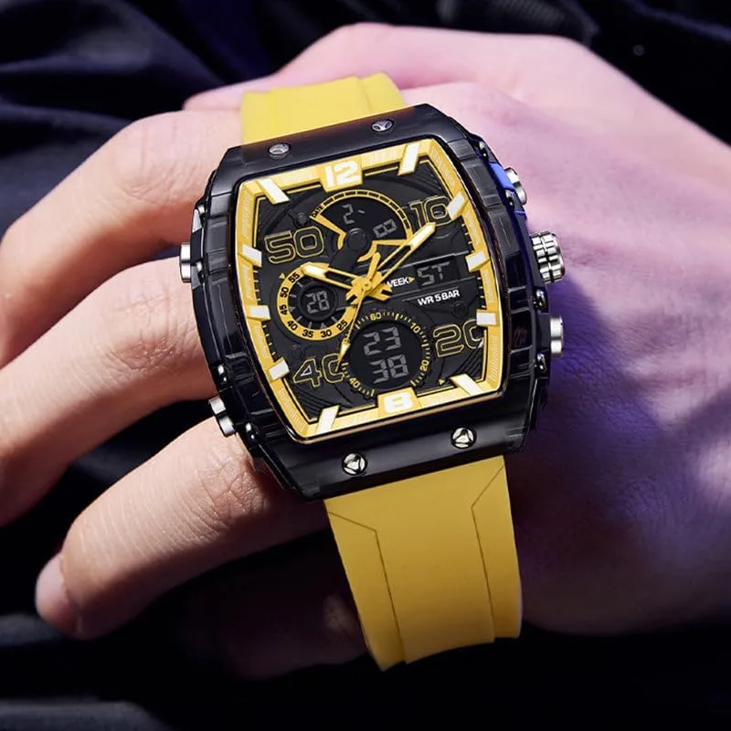 jean Sport & Casual Digital Watch, Fashion Sports Watches, with Digital Pointer Dual Time Zone Display, Stopwatch, Waterproof, Backlight, Alarm, Silicon Strap Quartz Watch for Unisex Multi-Function 