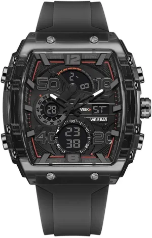 jean Sport & Casual Digital Watch, Fashion Sports Watches, with Digital Pointer Dual Time Zone Display, Stopwatch, Waterproof, Backlight, Alarm, Silicon Strap Quartz Watch for Unisex Multi-Function 