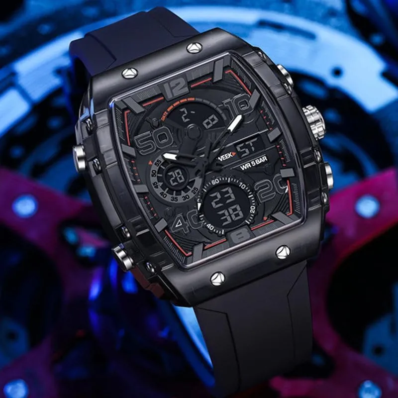 jean Sport & Casual Digital Watch, Fashion Sports Watches, with Digital Pointer Dual Time Zone Display, Stopwatch, Waterproof, Backlight, Alarm, Silicon Strap Quartz Watch for Unisex Multi-Function 