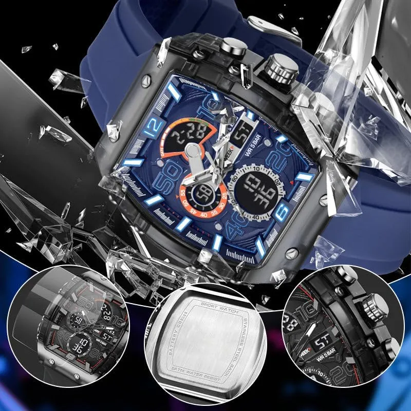 jean Sport & Casual Digital Watch, Fashion Sports Watches, with Digital Pointer Dual Time Zone Display, Stopwatch, Waterproof, Backlight, Alarm, Silicon Strap Quartz Watch for Unisex Multi-Function 