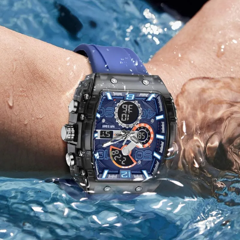 jean Sport & Casual Digital Watch, Fashion Sports Watches, with Digital Pointer Dual Time Zone Display, Stopwatch, Waterproof, Backlight, Alarm, Silicon Strap Quartz Watch for Unisex Multi-Function 