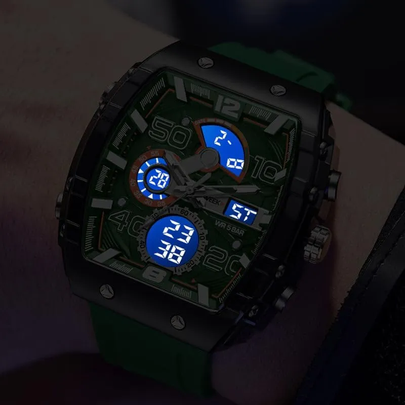 jean Sport & Casual Digital Watch, Fashion Sports Watches, with Digital Pointer Dual Time Zone Display, Stopwatch, Waterproof, Backlight, Alarm, Silicon Strap Quartz Watch for Unisex Multi-Function 