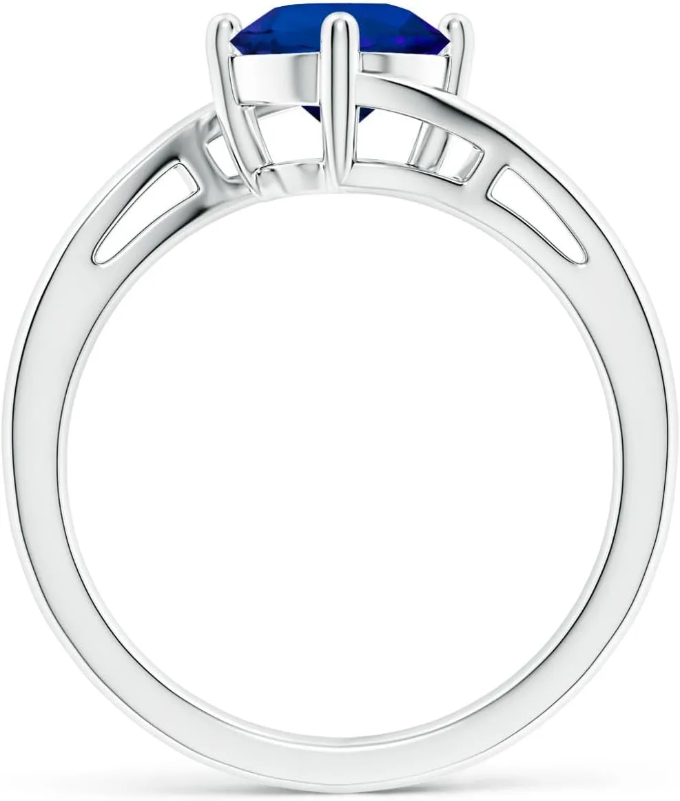 Jewelry Gift for Women Angara Classic Round Lab descriptive Grown Blue Sapphire Solitaire Bypass Engagement Ring in 14K Solid Gold/Platinum | Birthday, Anniversary, Wedding 