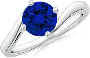 Jewelry Gift for Women Angara Classic Round Lab descriptive Grown Blue Sapphire Solitaire Bypass Engagement Ring in 14K Solid Gold/Platinum | Birthday, Anniversary, Wedding 