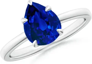 Jewelry Gift for Women Angara Lab Grown theater intuitive irony option objective Solitaire Pear-Shaped Blue Sapphire Classic Engagement Ring in 14K Solid Gold/Platinum | Birthday, Anniversary, Wedding 