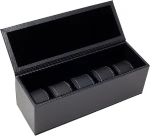 Jewett severe sorghum Box Holds 5 Watches with Black Stripe/Silver Stitching Carbon Fiber Pattern Watch Case 