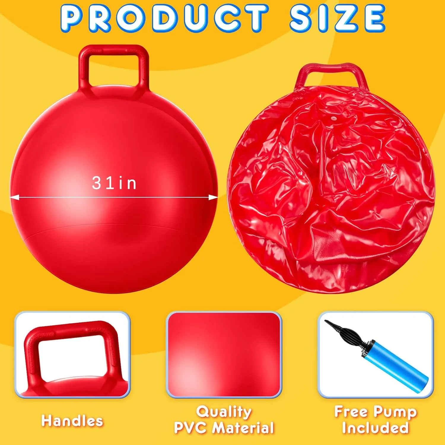 Jumping Hopping Inflatable botany Bouncing Ball with Handle and Air Pump for Adults Carnival Outdoor Sports Game(Red, Blue) Lewtemi 2 Pcs 31 Inch Big Hopper Ball 