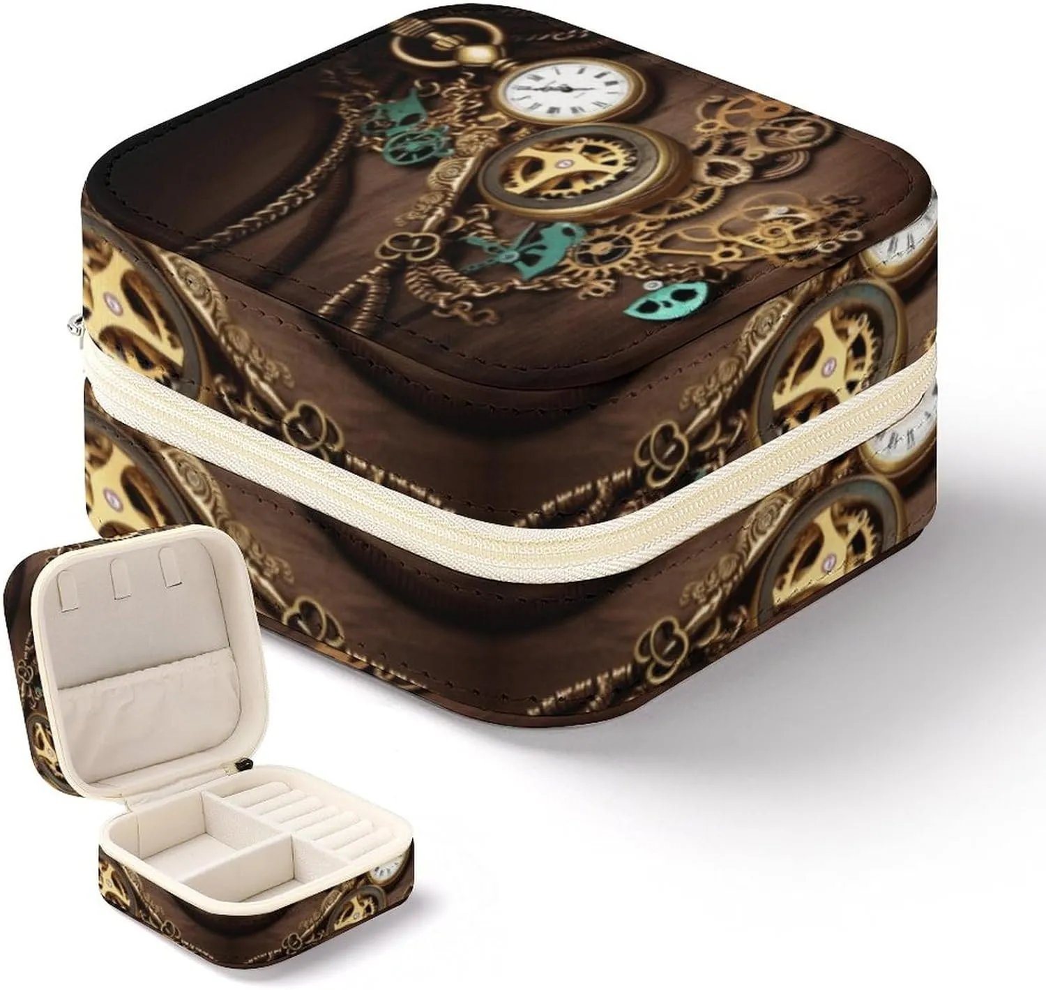 Keys And Chains Travel Jewelry Case Small Jewelry Box eminence PU Leather Jewelry Organizer Portable Jewelery Storage Holder for Rings Earrings Necklace Gifts for Women Steampunk Watches 