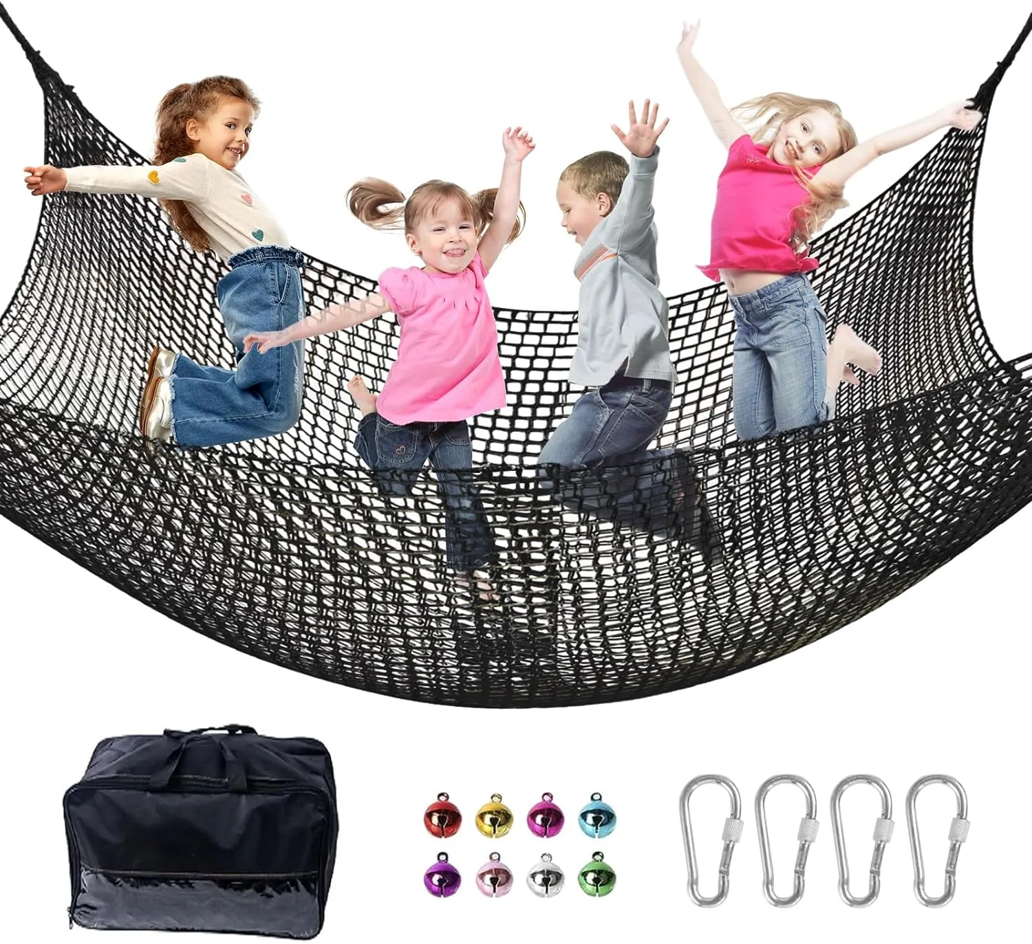 Kids - 14.8FT x 9.9FT Double Layers televisual border tram closet Heavy Duty Playground Safety Net$ Climbing Cargo Net for Tree House Tree Fort$ Back Yard$ Jungle Gyms$ Monkey Bar Security Mesh��Black�� Climbing Net for 