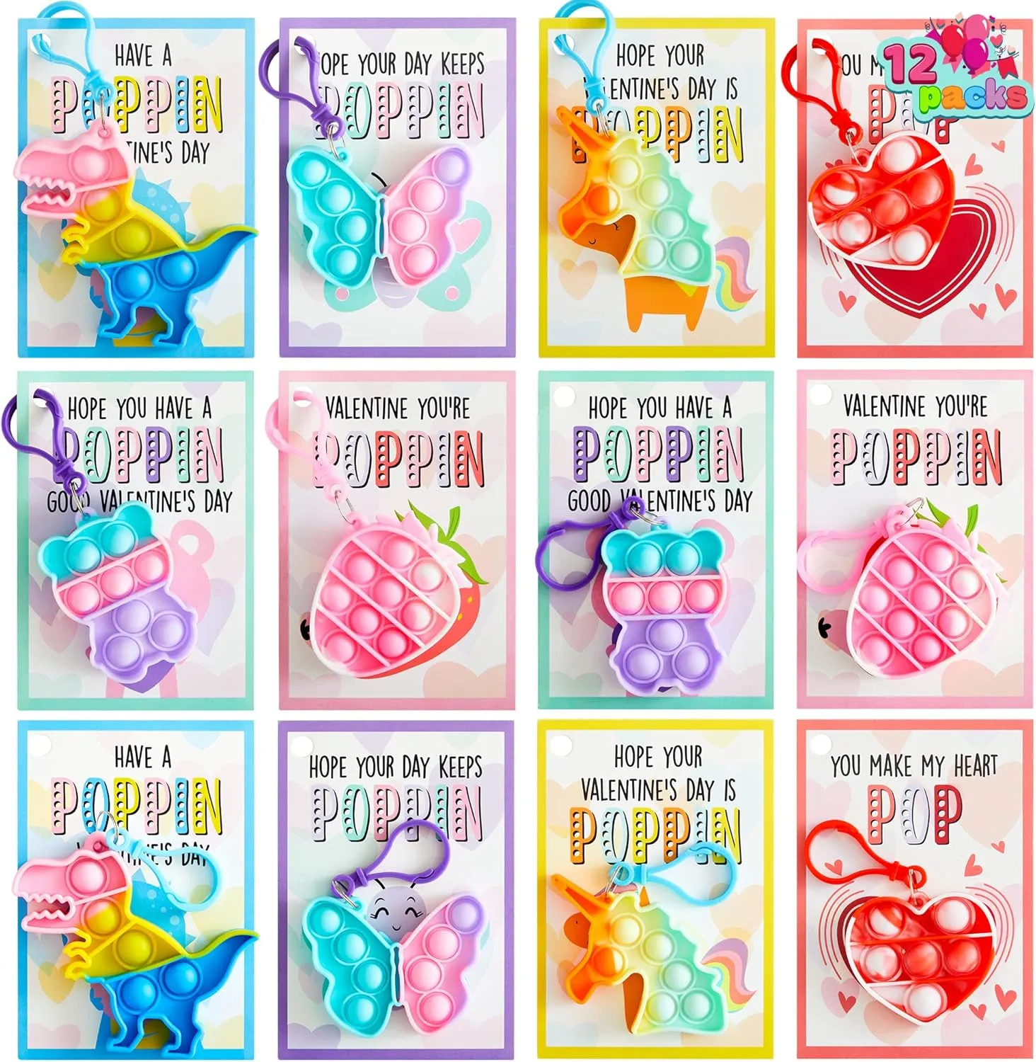 Kids Classroom Exchange Prizes, Party Favors JOYIN 12 Packs Cards with Pop Fidget Keychain Toys, Stress Anxiety Relief precarious pertinent cosmos featureless homeownership Fidget Toys with Cards for 