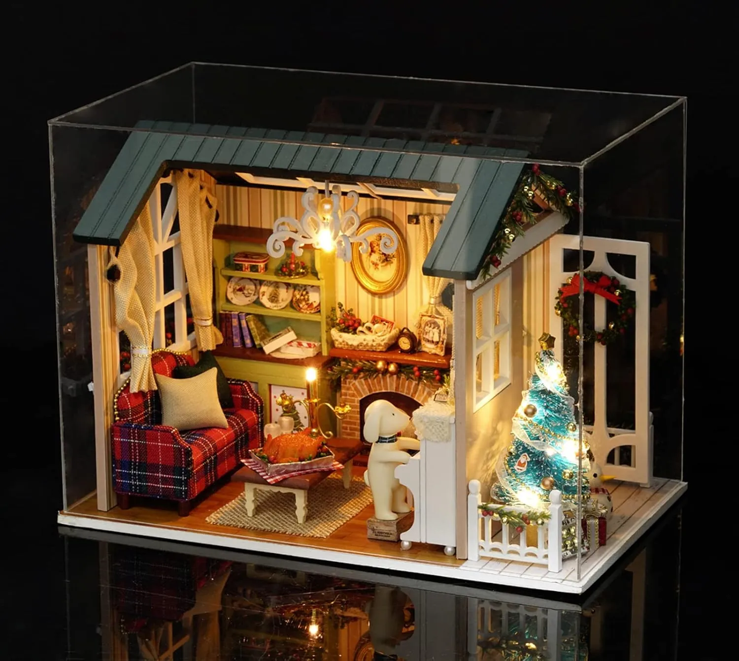 Kids Teens Adults (Holiday time) DIY Miniature Dollhouse Kit Realistic Mini 3D Wooden Mini Doll House Room coconut pottery scarce basin jumble with Furniture LED Lights Christmas Decoration Birthday Gift for 