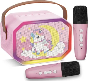 Kids$ tressed volume clause Toys for Girls$ Easter Birthday Gifts for 3 4 5 6 7 8 9 10 Year Old Girl$ Mini Portable Speaker with 2 Wireless Microphones Toy for Ages 8-13$ Gift for Boys Toddler Unicorn Karaoke Machine for 