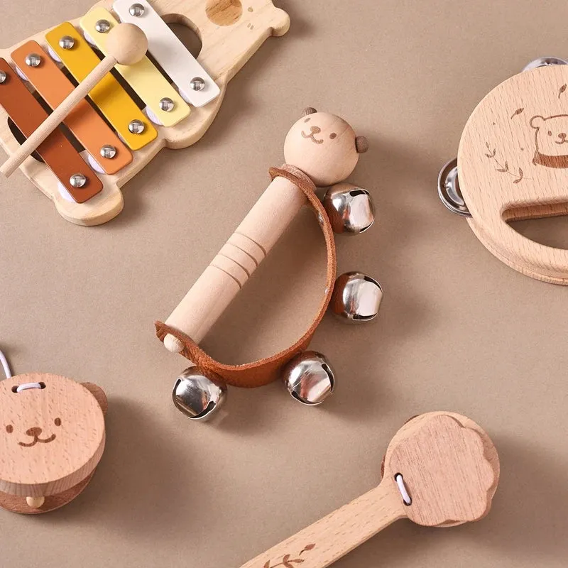 Kids Wooden Montessori Toys Musical Instruments Rattle Bell Drum Xylophone Percussion for Baby Early Educational Instruments Toy