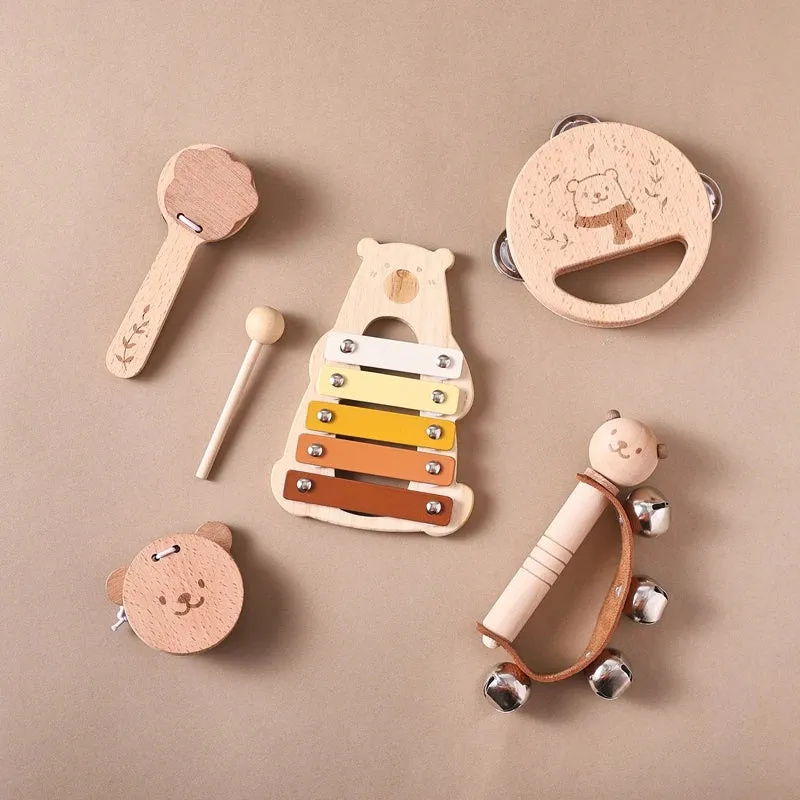 Kids Wooden Montessori Toys Musical Instruments Rattle Bell Drum Xylophone Percussion for Baby Early Educational Instruments Toy