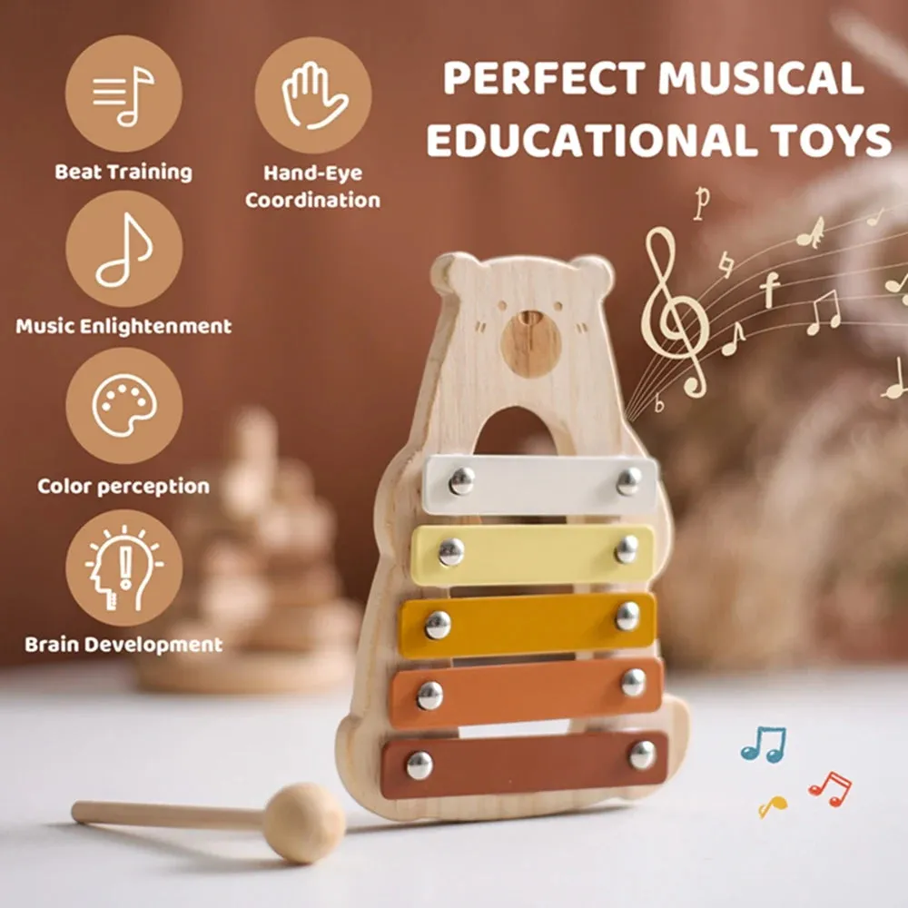 Kids Wooden Montessori Toys Musical Instruments Rattle Bell Drum Xylophone Percussion for Baby Early Educational Instruments Toy